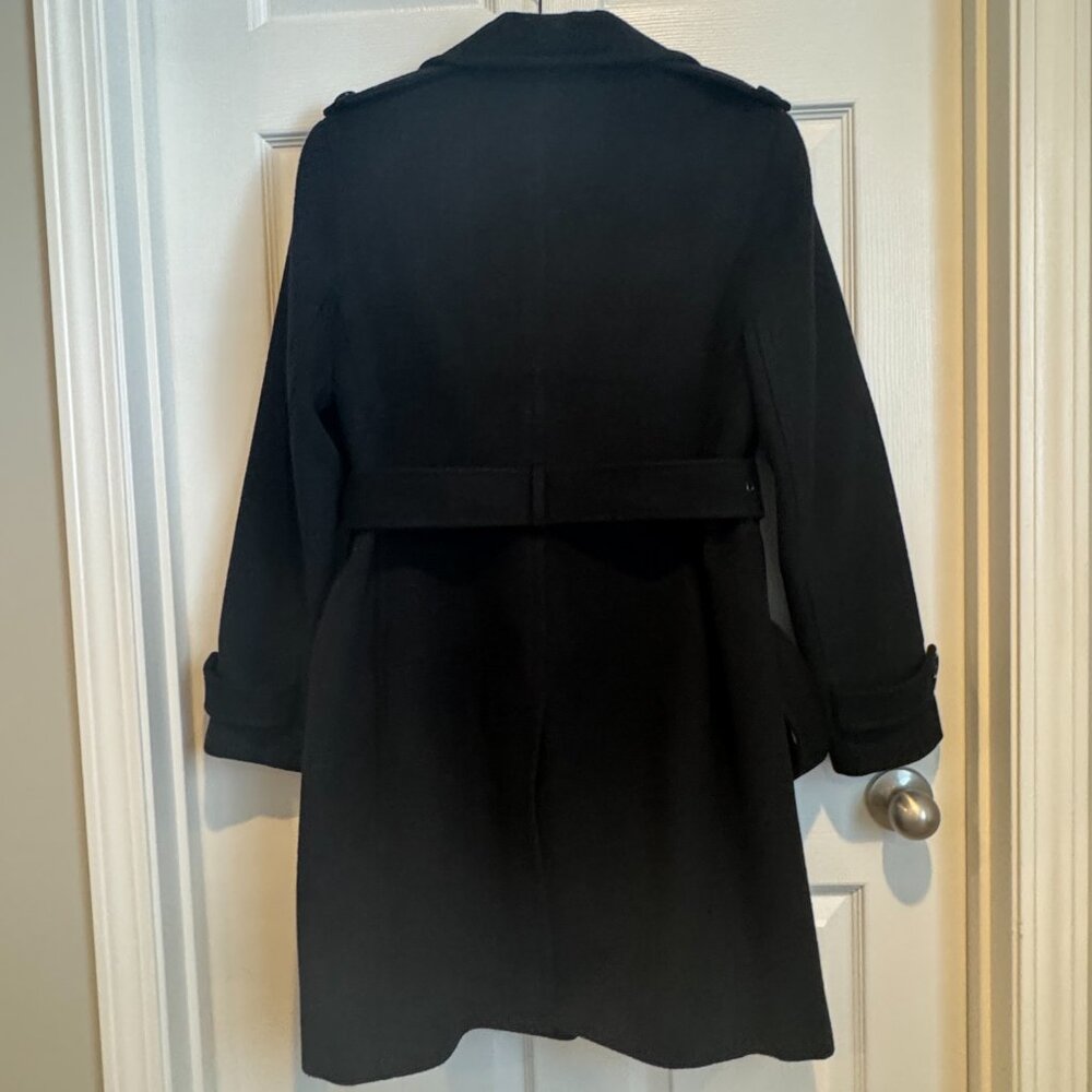 Calvin Klein Women's Single Breasted Wool Blend Belted Trench Coat Black Size 10 - Picture 4 of 6